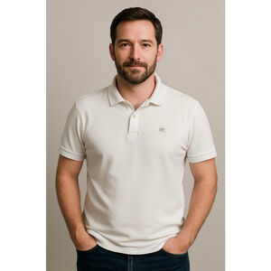 Men's Burberry White Polo Top Beige Accents Size Lg Designer Quiet Luxury Preppy